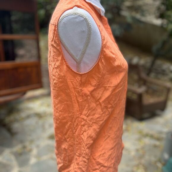 MASSIMO DUTTI SILK BUTTON DOWN SLEEVELESS SHIRT TANGERINE ORANGE WHITE COLLAR M - Picture 11 of 11